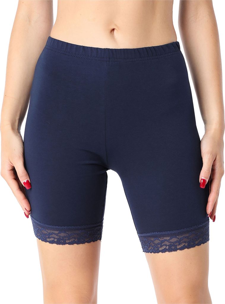 Bellivalini Damen Kurze Leggings aus Baumwolle mit Spitze BLV50-225 (Dunkelblau, L)