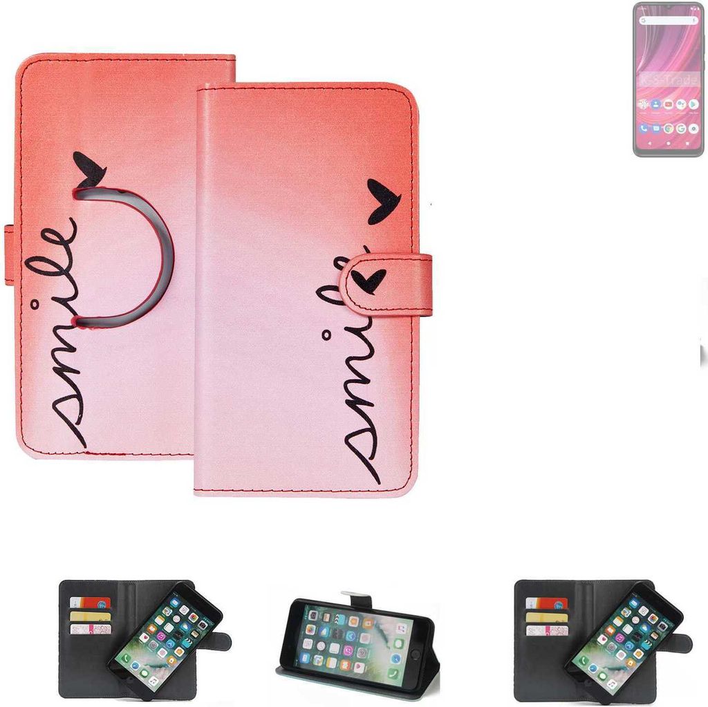 K-S-Trade Schutzhülle Handyhülle kompatibel mit BLU S91 Pro Hülle cover bookstyle Etui ''smile'' rot Standfunktion Kameraschutz (1Stk)