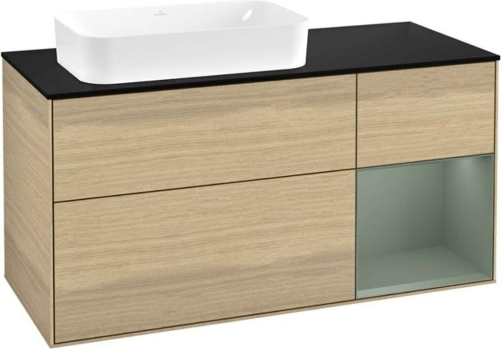 V&B Waschtischunterschrank Wandbeleuchtung Finion 120x60 cm, Reg re Oli. m Lac, Oak Veneer