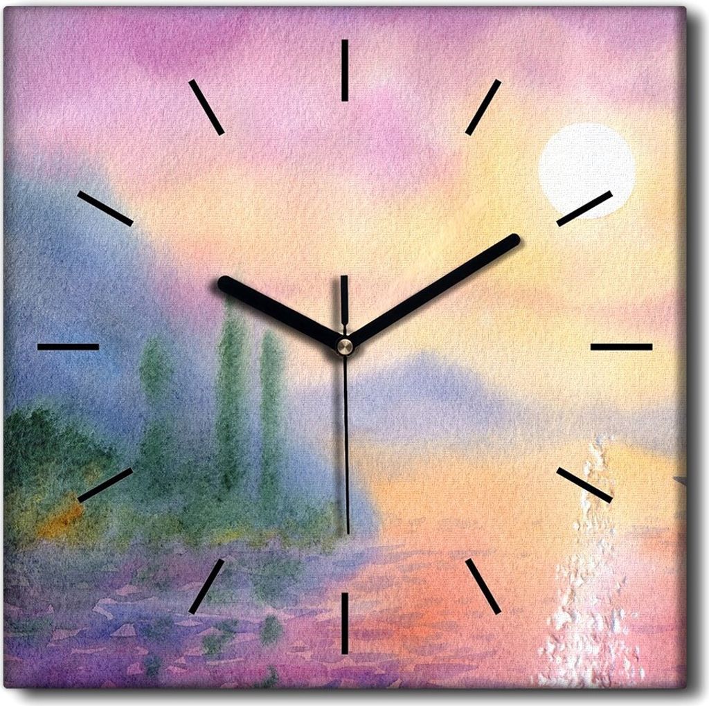 Coloray Uhr auf Leinwand 30x30 cm Wand Uhr Dekoration Wohnzimmer Segeltuch schwarze Hände -Lake Boot Sun.