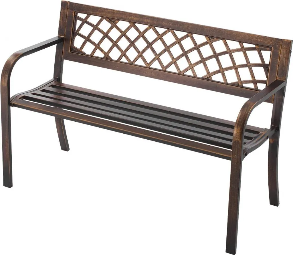 Panca da giardino 116 cm - Panche da giardino con portata di 250 kg - Panca da giardino con struttura Acciaio al carbonio - Panca da balcone con rete in PVC e braccioli - Panca da giardino nera per giardino, parco, cortile - 10