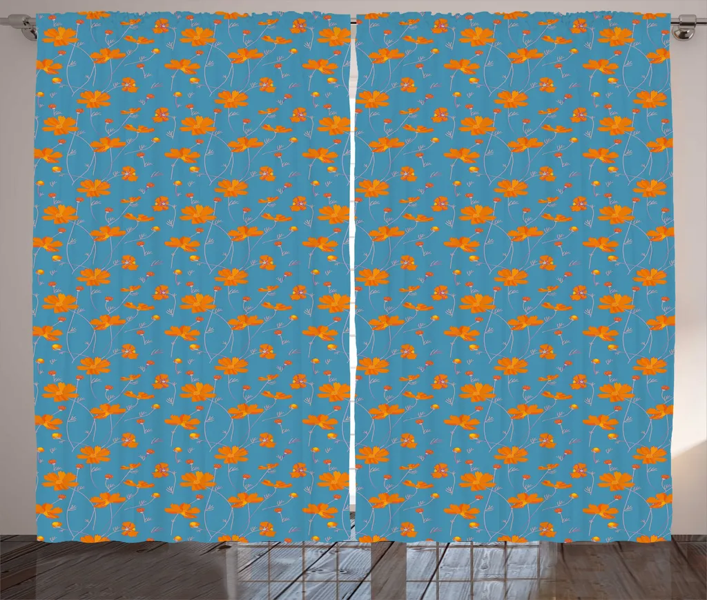 Arreda con ABAKUHAUS: Tenda Floreale Arancione Blu 280x175cm