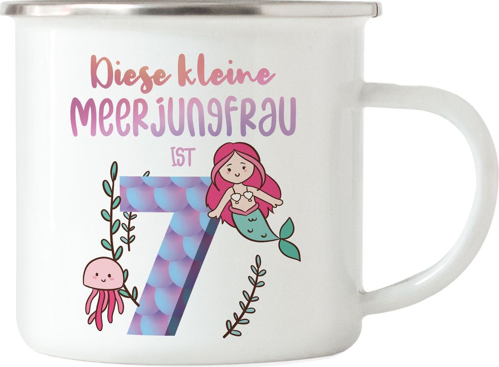 Diese Kleine Meerjungfrau Ist 7 Emaille Tasse Geburtstagsgeschenk 7. Geburtstag Süßes Motiv