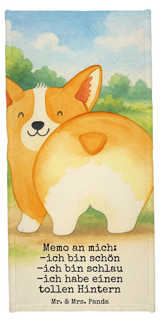 Mr. & Mrs. Panda Duschtuch Corgi Po Design - Hundeglück - Geschenk, Sprüche, Strandtuch, Hund, Spruch, Frotteehandtuch, Badehandtuch, Motivation,...