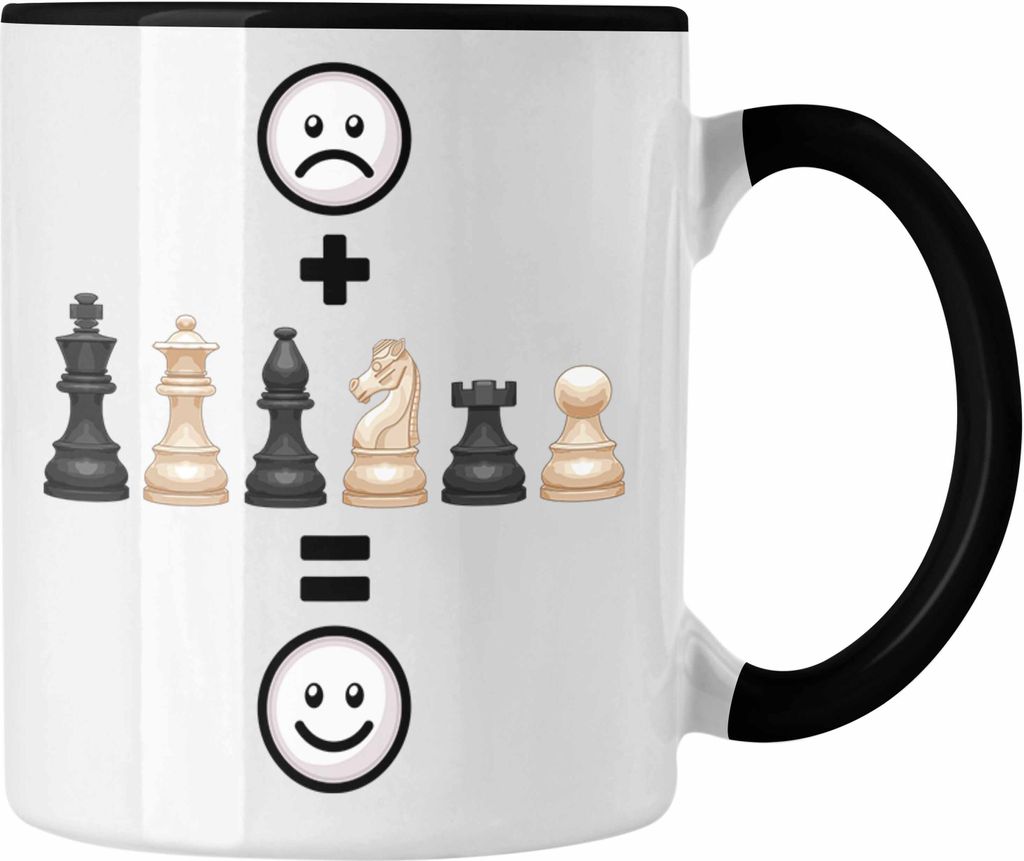 Trendation - Schach Tasse Geschenk für Schach-Spieler Geburtstag Lustige Geschenkidee :( + Schach = :) (Schwarz)