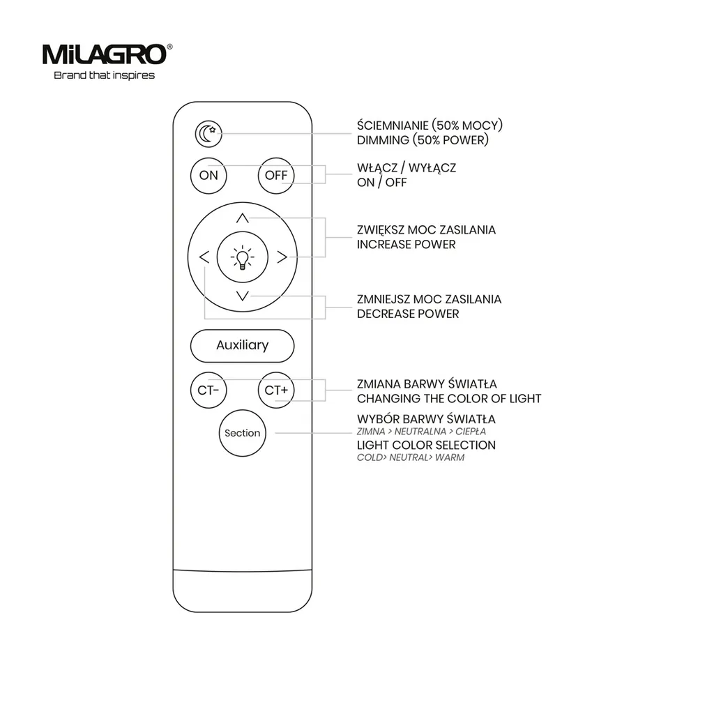 Grand Plafonnier LED Télécommandé 48cm 52W Milagro Optima Éclairage Intense - 4