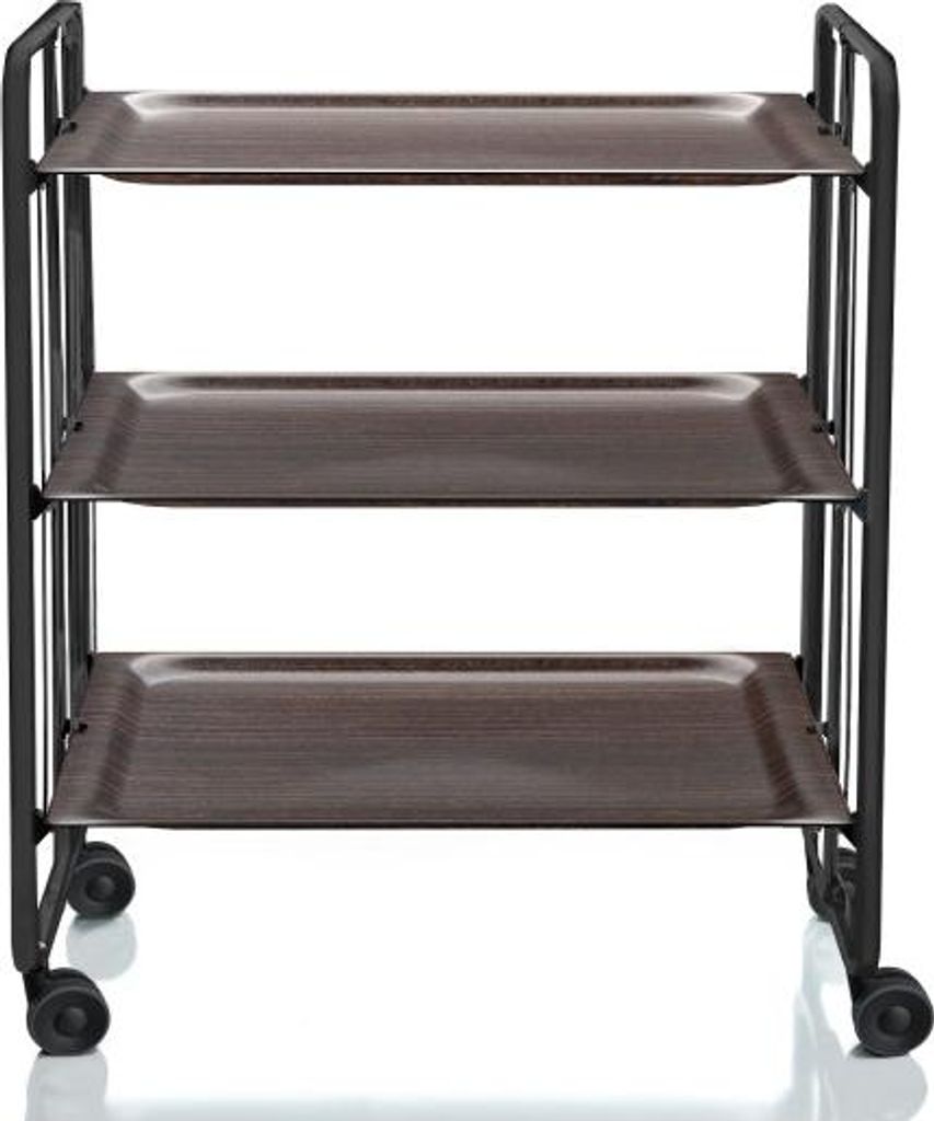 DON HIERRO - Klappbarer Servierwagen BAUHAUS mit Rollen – Metallgestell schwarz, 3 Ebenen, 3 Positionen