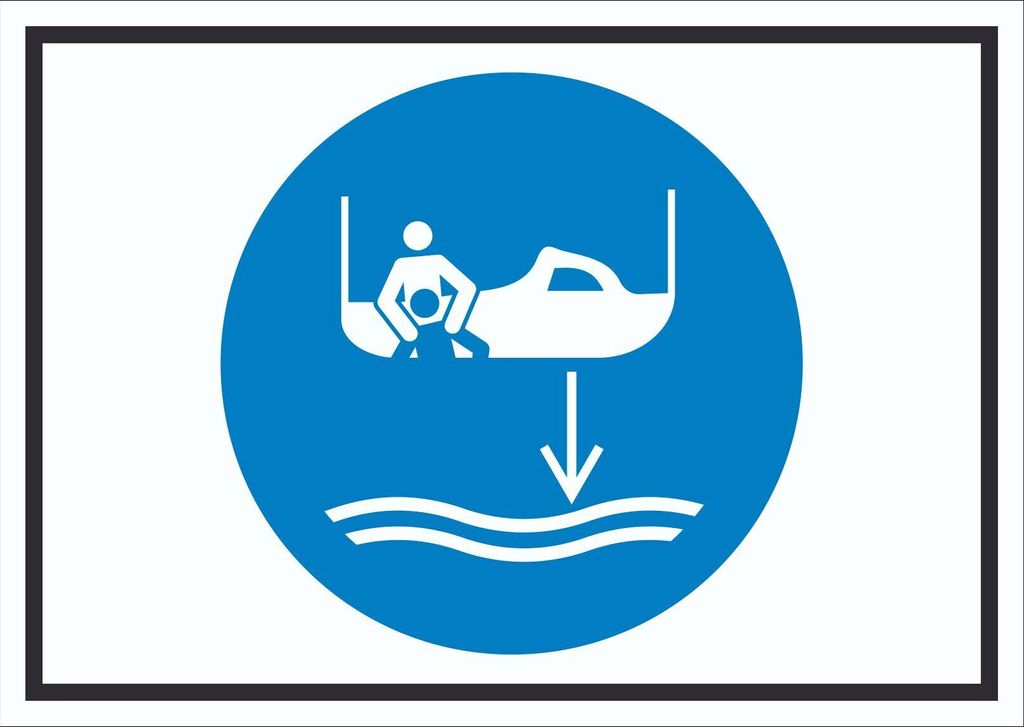 Bereitschaftsboot fieren beim Aussetzvorgang Symbol Schild A1 Rückseite selbstklebend