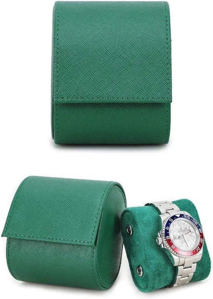 Marmotte de voyage pour montre - Écrin rigide en cuir Saffiano vert
