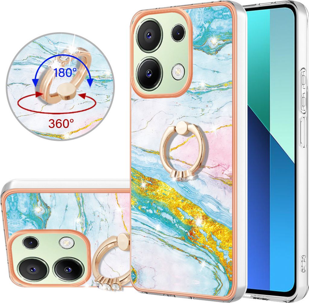 Hülle für Xiaomi Redmi Note 13 4G Muster TPU Silikon Stoßdämpfer Bumper Schutzhülle mit Ring Ständer Türkis