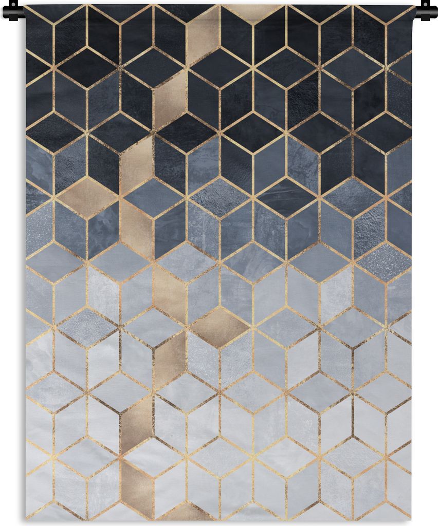 MuchoWow Wandteppich Wandbehang Würfel - Gold - Muster 90x120 cm Tapisserie Dekoration Wandtuch - Wanddeko