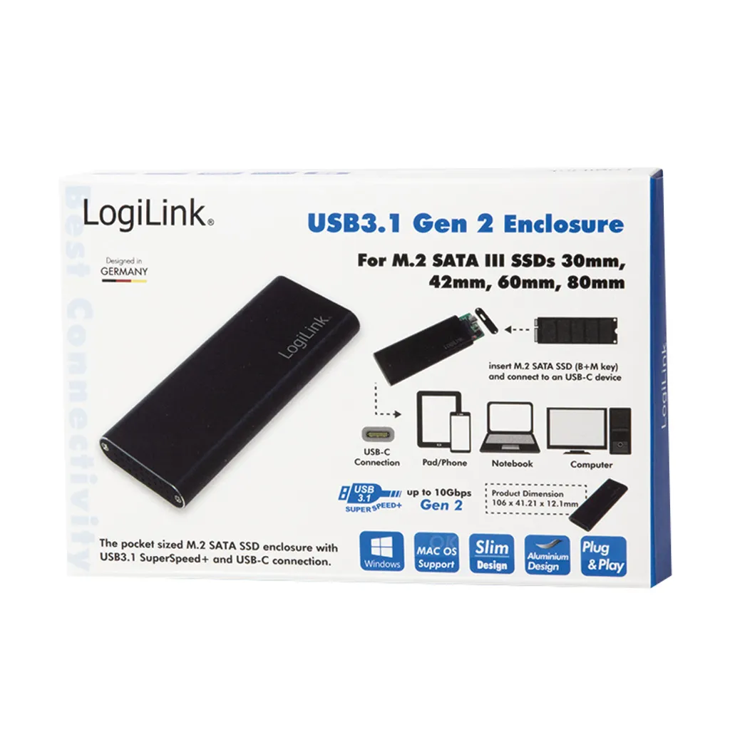 Adattatore Esterno M.2 USB-C Logilink | Alluminio Slim 10Gbps - 2