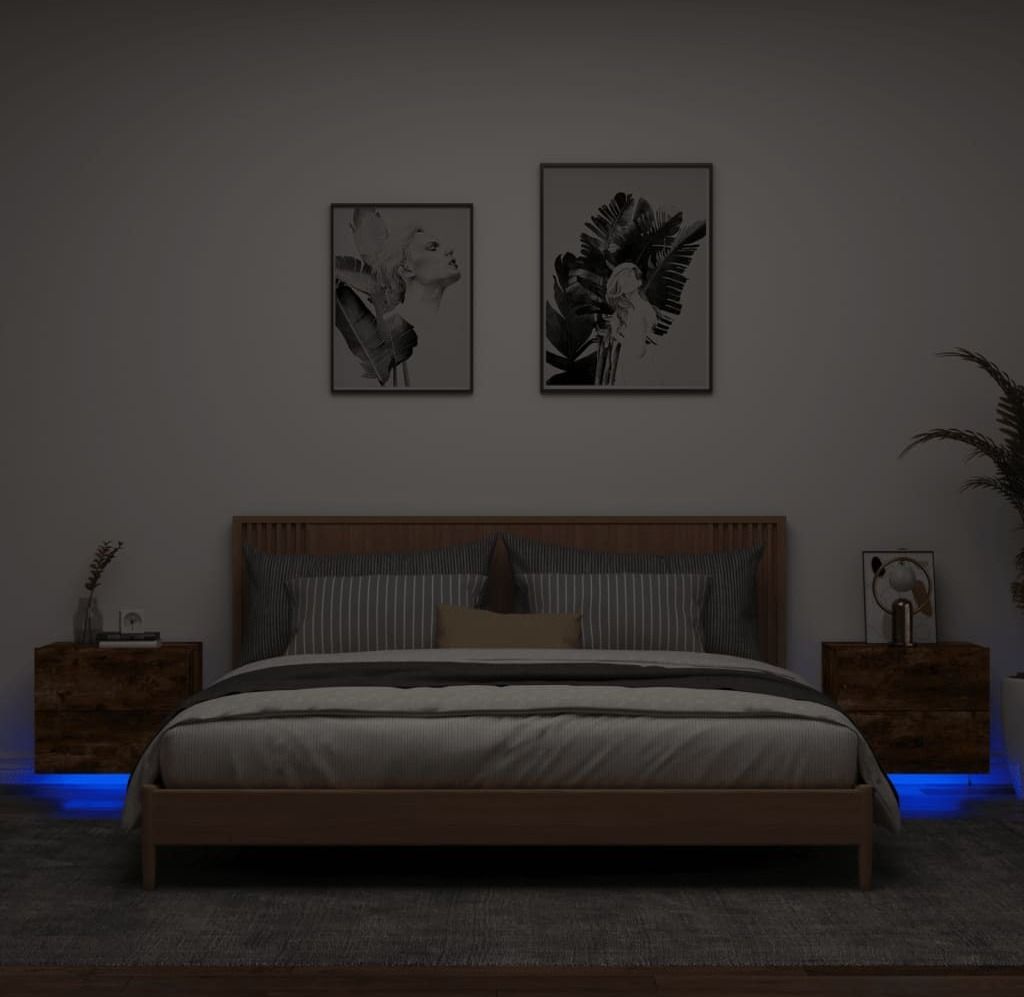 Maison Exclusive - Wand-Nachttische mit LED-Leuchten 2 Stk. Räuchereiche