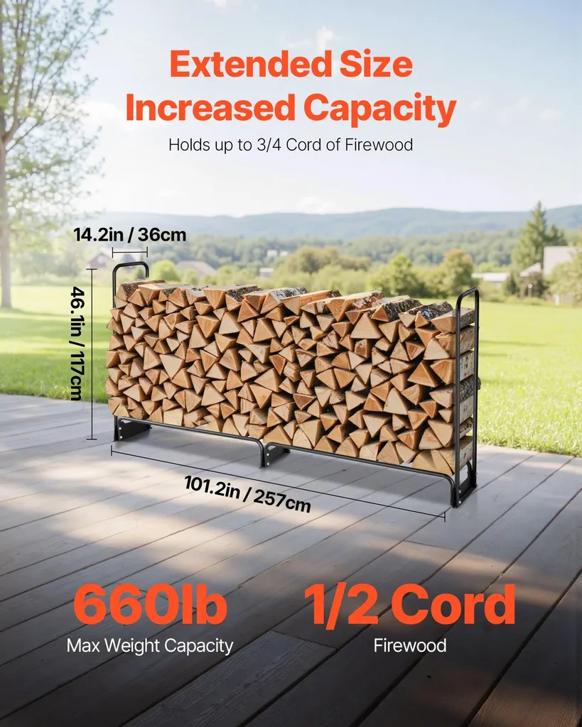 Range-bûches extérieur XL en acier - Support bois pour jardin et véranda - 3