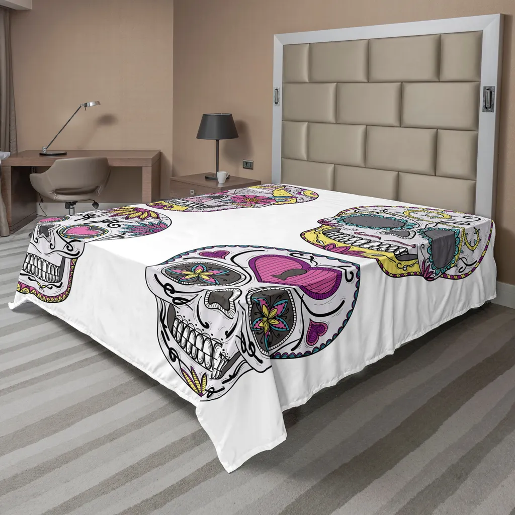 Drap de lit plat Crâne Mexicain Calavera Multicolore 275 x 260 cm