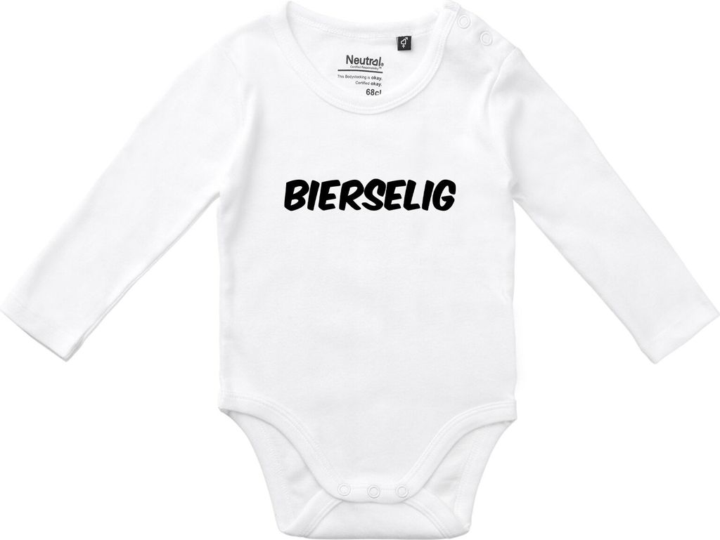Huuraa Baby Body Bierselig Schriftzug 62 White Baumwolle Fairtrade Langarmbody Geschenkidee
