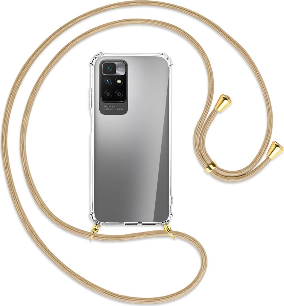 Handykette Backcover-Schutzhülle mit Band (Metall goldfarben) für Xiaomi Redmi 10 - caramel