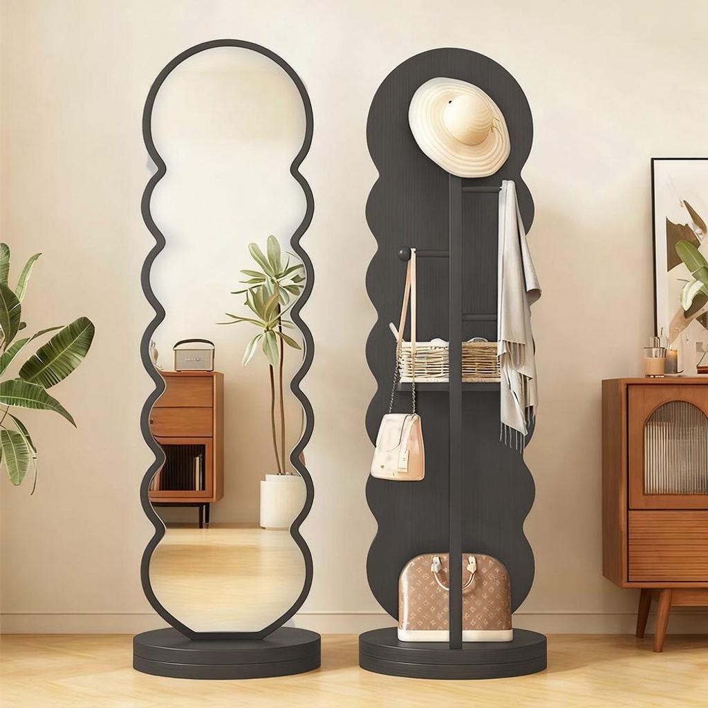 Ganzkörperspiegel Drehspiegel Standspiegel Kleiderständer Schlafzimmerspiegel Wellenspiegel für Zuhause Grau L36 × H166 cm 【JZ-136hui】