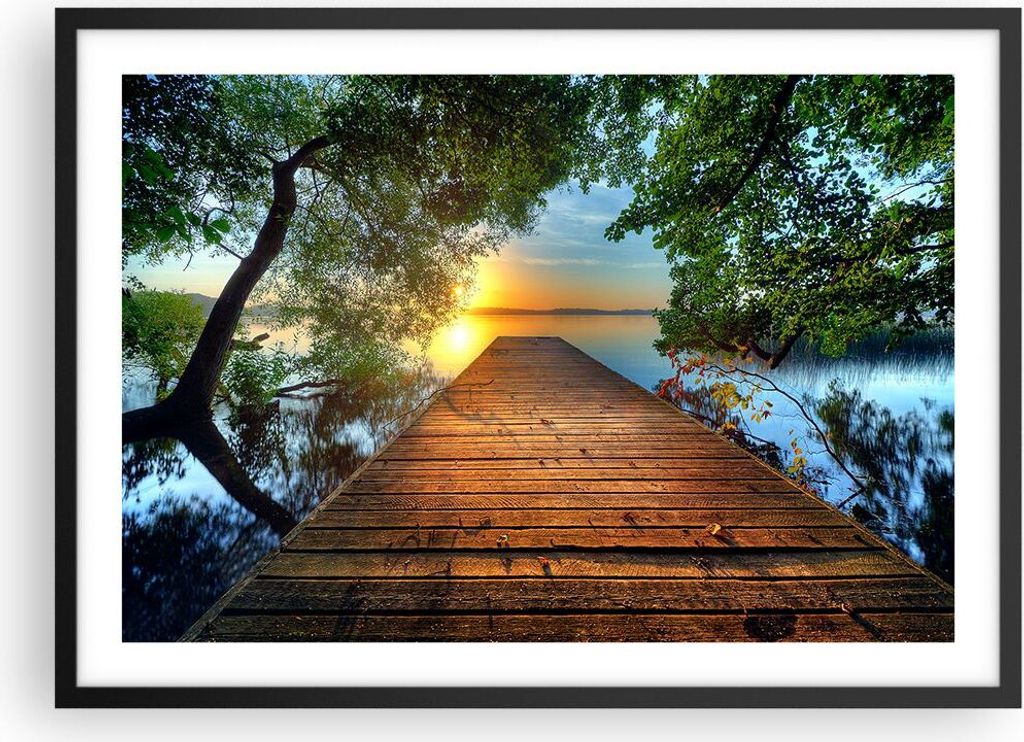 Gerahmtes Poster - Schwarzer Rahmen - Brücke See - 70x50 cm - Wand Bild - Wanddeko - Wandbilder - Kunstposter - Wandposter - Bilderrahmen - Bilder...