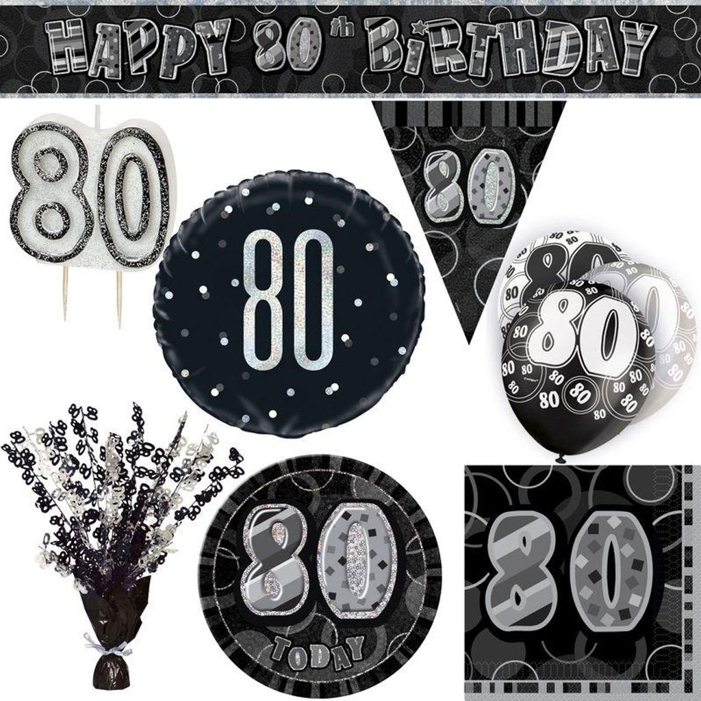 80. Geburtstag Geburtstagsdeko Partyset Mann Frau Party Deko Set Geburtstag schwarz silber