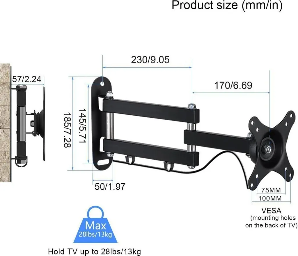 Support Mural pour Écran PC et TV 32 Pouces Orientable et Inclinable - 6