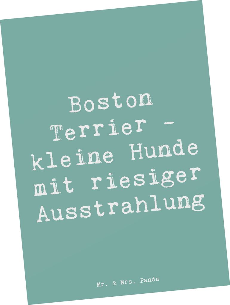 Mr. & Mrs. Panda Postkarte Spruch Boston Terrier - Meeresbrise - Geschenk, riesige Ausstrahlung, Ansichtskarte, kleiner Hund, Hunderassen Eigenscha...