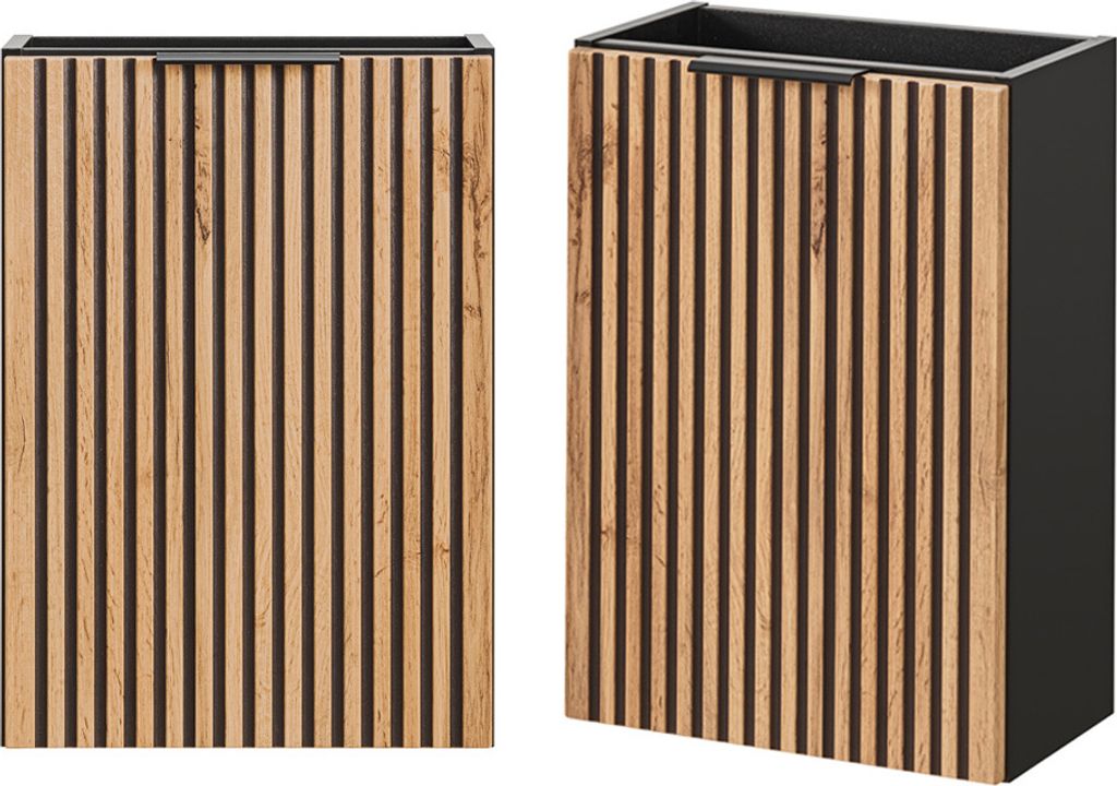 Waschtischunterschrank 40 cm XANTEN-56 in anthrazit mit Eiche Nb. schwarz gerillt, B/H/T: ca. 40/57/22 cm