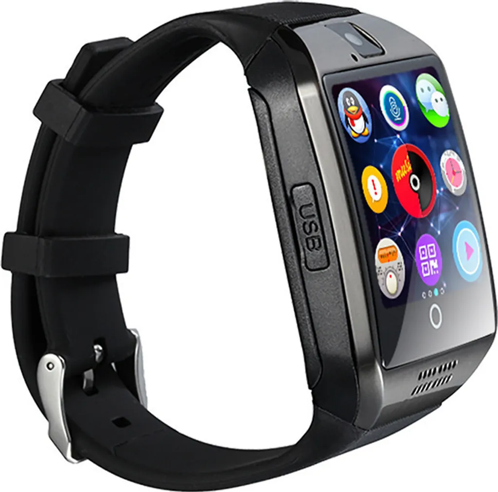 Bluetooth Smart Watch uomini Q18 con touchscreen grande batteria supporto TF Sim Card fotocamera per Android Phone Smartwatch argento