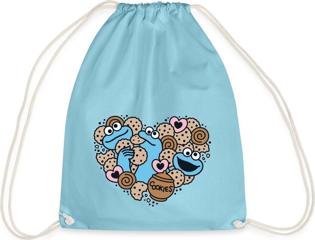 Spreadshirt Sesamstraße Herz Mit Krümelmonster Turnbeutel, One size, Aqua