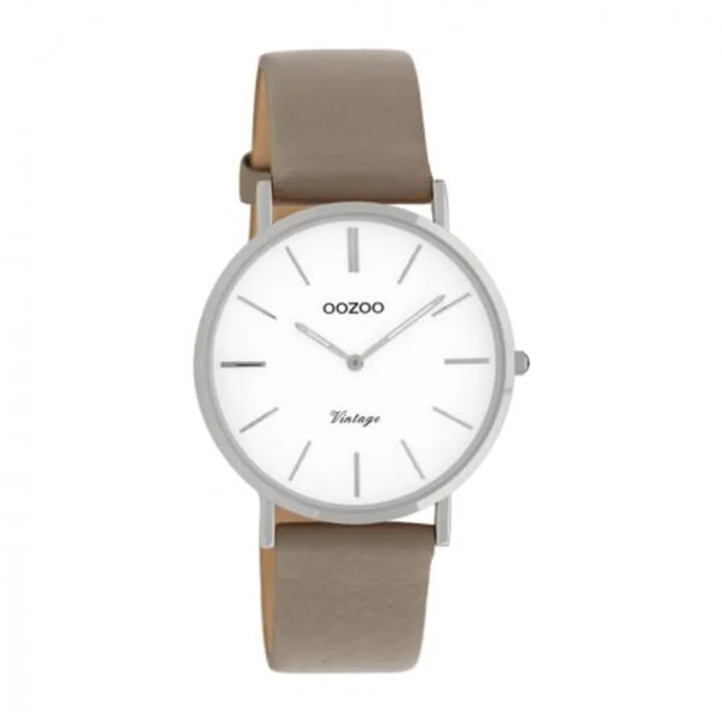 Montre Oozoo Vintage avec bracelet en cuir véritable taupe de 20mm