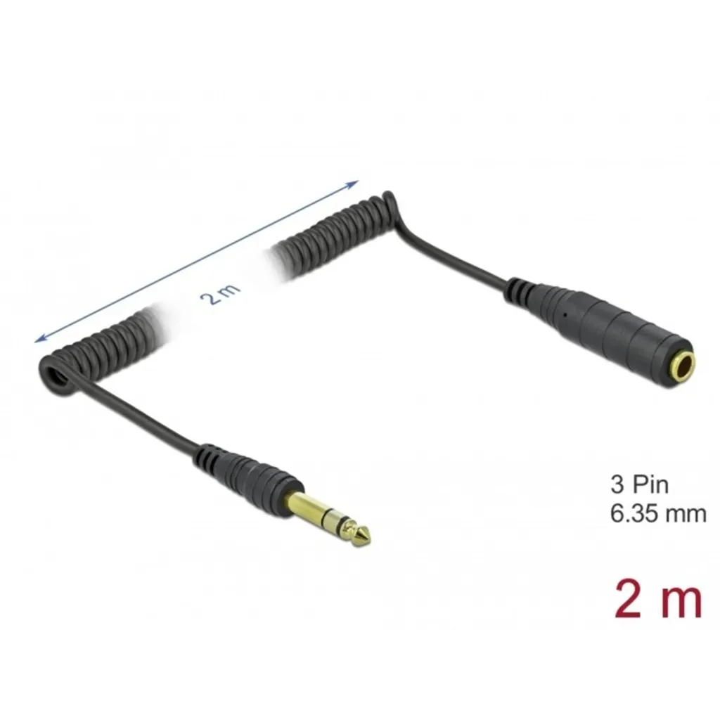 Prolunga Cuffie Jack 6,35 DeLOCK 85938 - Cavo a Spirale 2 Metri Oro