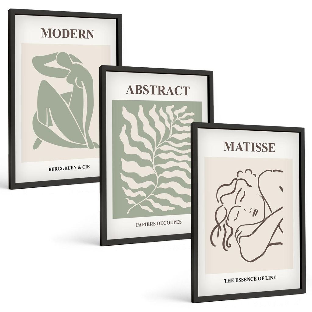 Bilder Set 3-teilig im schwarzen Rahmen – Wandbilder 3 Stück – gerahmte Poster für Wohnzimmer, Schlafzimmer und Flur – 40x60 cm – Stilvol...