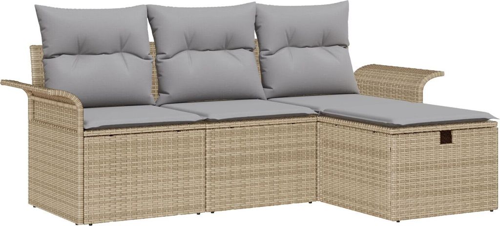 Möbel 4-teiliges Garten Sofa Set mit Kissen Beige Poly Rattan, 2-Sitzer Garten Sofa mit Stauraum & Kissen Beige Poly Rattan - Gartensofas 3360181