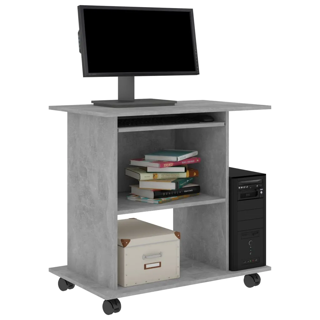 Bureau 80x50x75 cm en bois composite gris béton résistant et stable