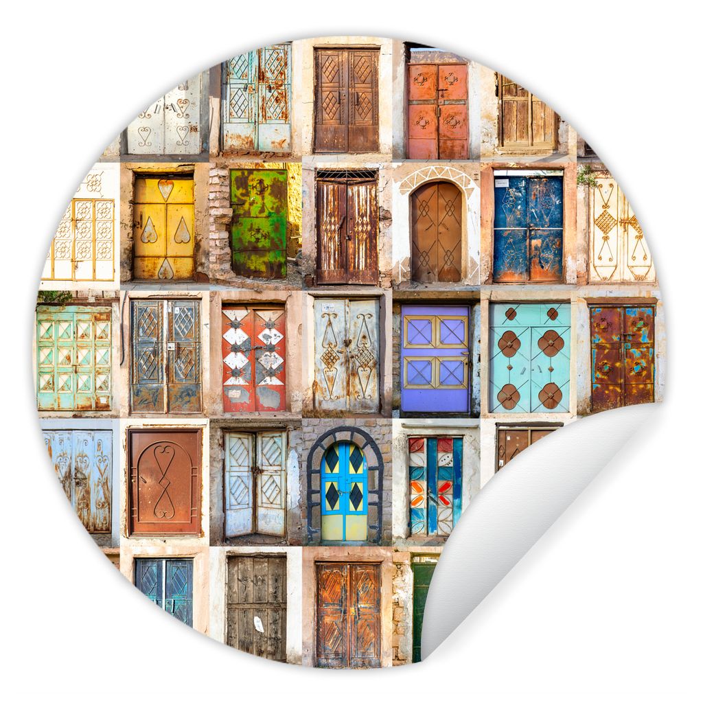 MuchoWow Runde Wandtattoo - Wandsticker Tapete Aufkleber Türen - Architektur - Vintage - Collage Ø 30 cm Selbstklebend und Repositionierbar - W...