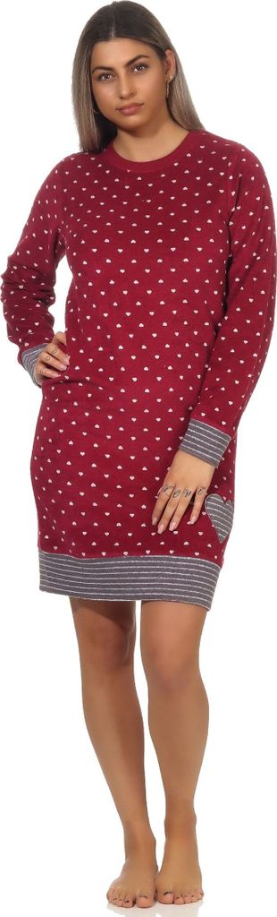 Damen Frottee Nachthemd mit Bündchen in Tupfen - Optik - auch in Übergrössen - 202 213 200 ; Tupfen rot , 56