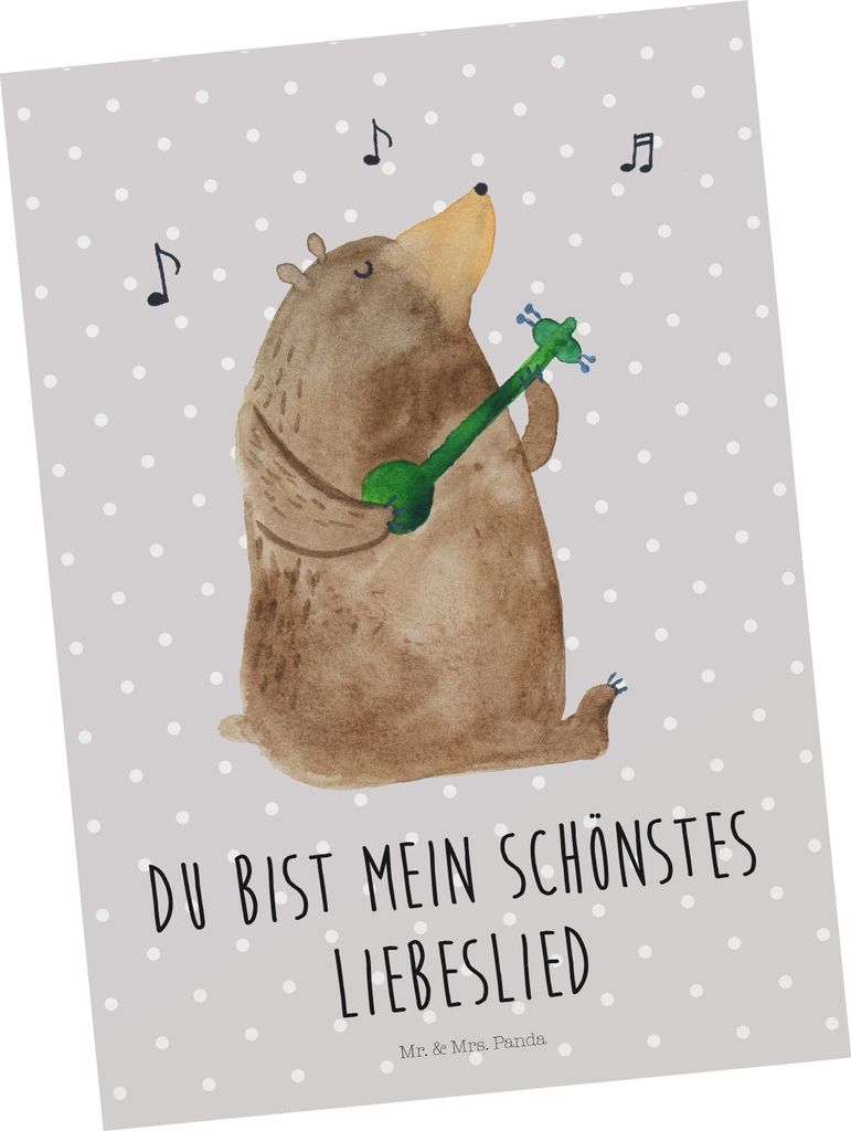 Mr. & Mrs. Panda Grußkarte Bär Lied - Grau Pastell - Geschenk, Postkarten, Herz, bildkarte, Frau, Ansichtskarte, Song, Teddy, Liebe, Postkarte, A...