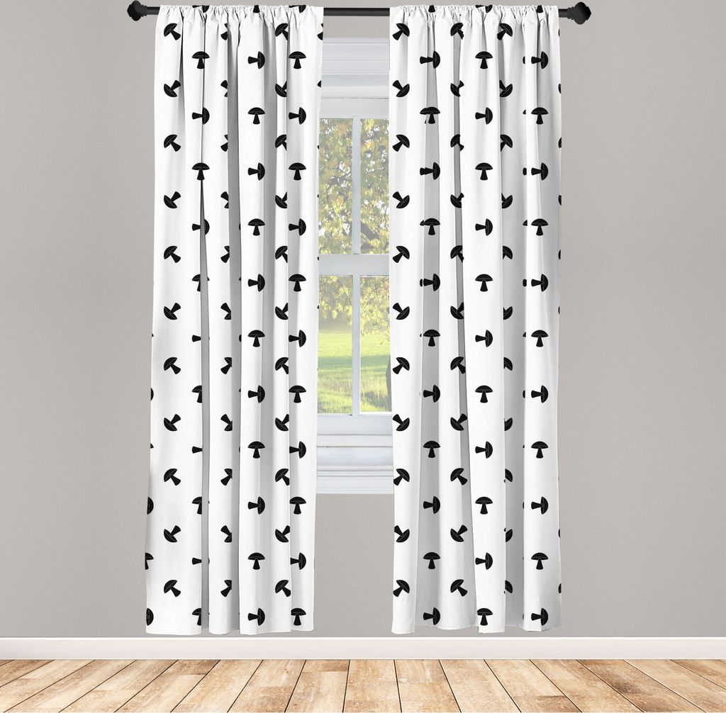 ABAKUHAUS Pilz Vorhänge, Gardinen, Stilisierte moderne Birken-Pilze in der schwarzen Farbe Porcini-Pilz-vereinfachendes Design, 2 Stück 75 x 245 ...