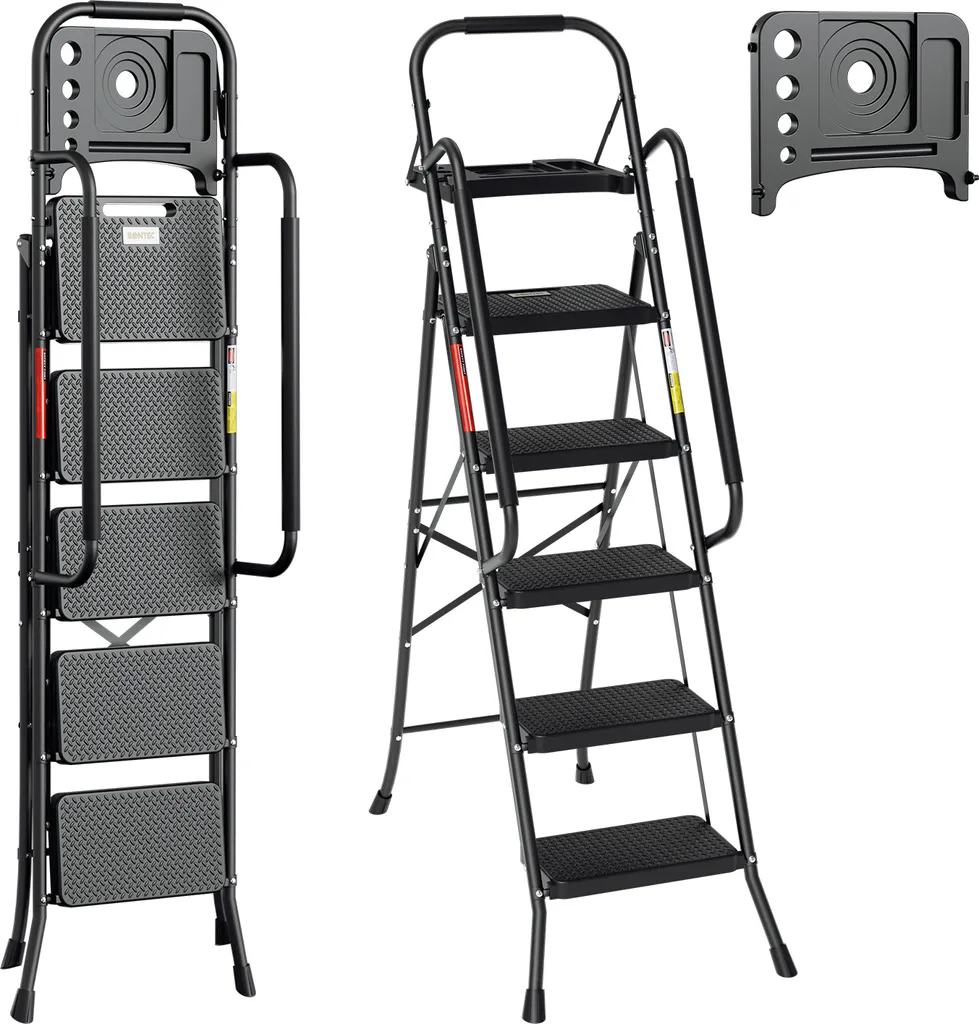 Escabeau pour Travaux de Maison 5 Marches Pliable, Stable et Pratique