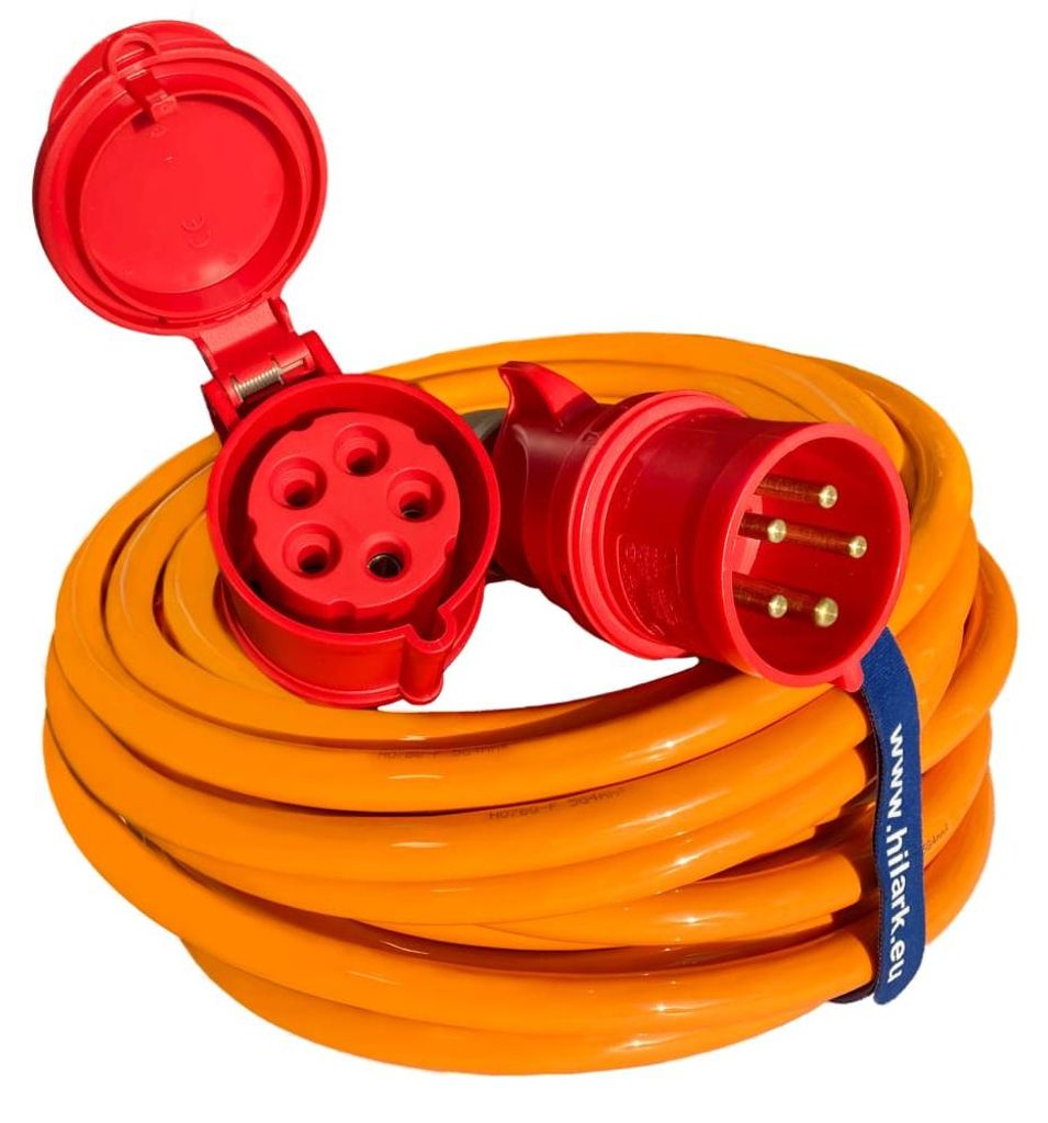 CEE Starkstrom-Verlängerungskabel 10m H07BQ-F 5x2,5 mm² 16A 400V IP44/54 orange