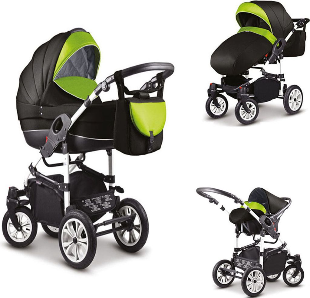 Kinderwagen-Set Craft 4 in 1 in Schwarz-Grün - 16 Teile - in 18 Farben erhältlich