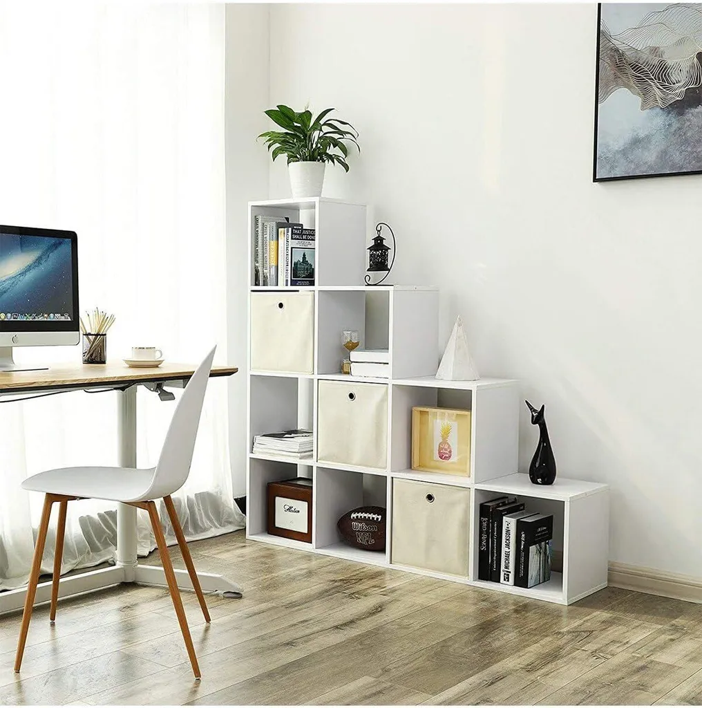 Bibliothèque à Compartiments Ouverts Design Cubique Structure Stable 130cm - 2