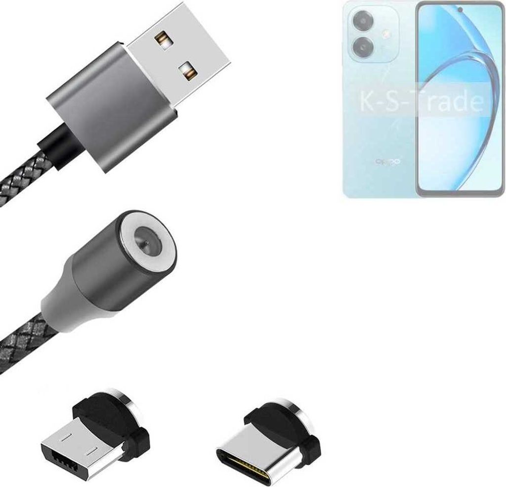 K-S-Trade Hochwertiges Magnet-Lade-kabel Sync-Kabel Daten-Kabel kompatibel mit Oppo A20 mit USB-Typ-C-Anschluss und Micro-USB-Anschluss 2A bis zu