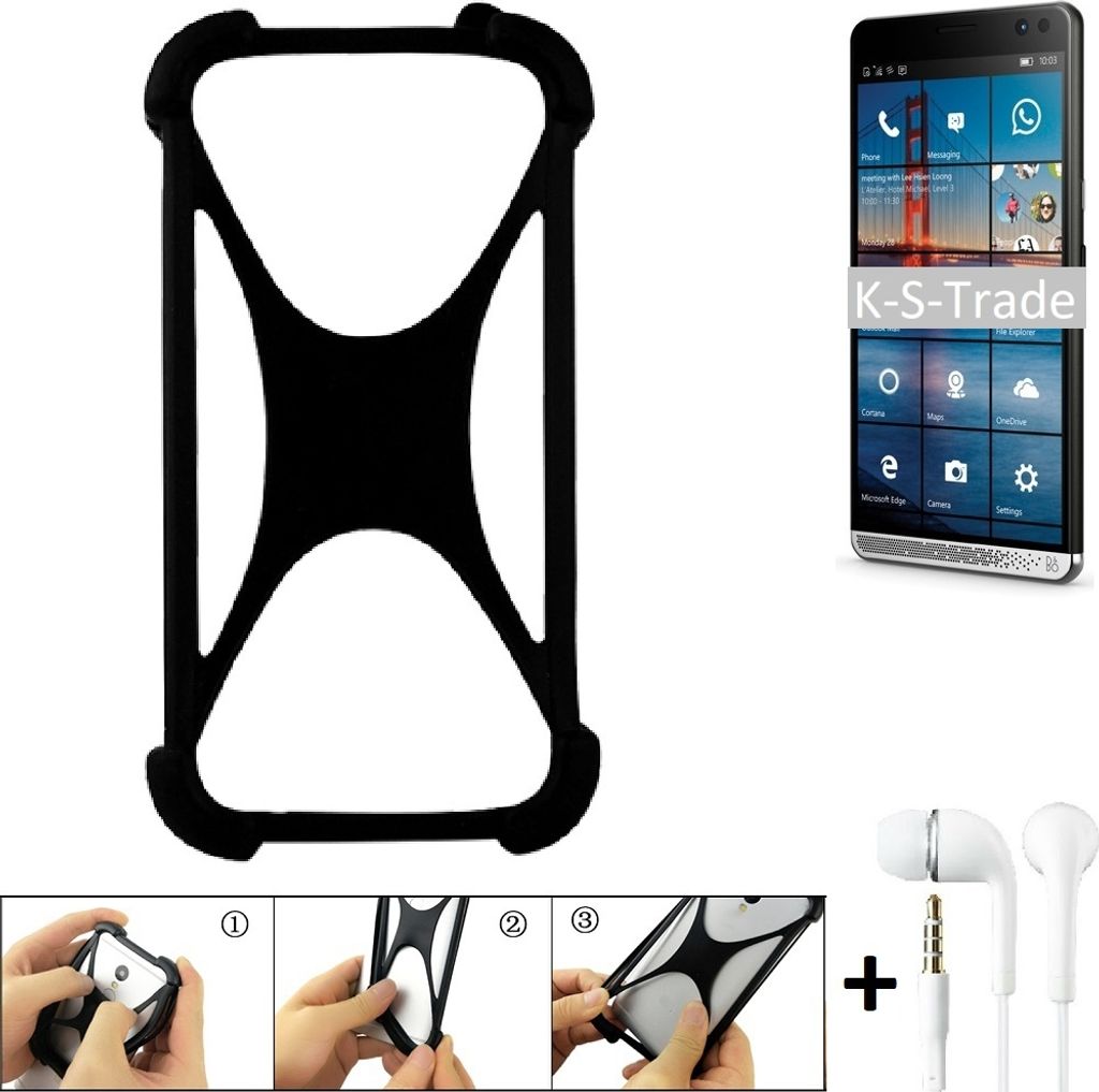 K-S-Trade Handy-Hülle + headphones kompatibel mit HP Elite x3 Schutz-Hülle Bumper Silikon Cover Case Silikoncase Silikonbumper TPU Softcase