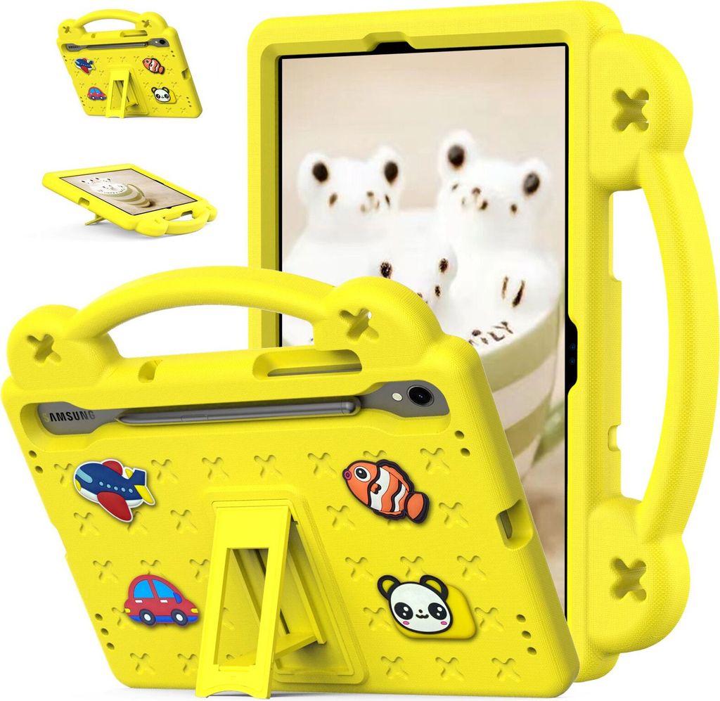Schutzhülle für Samsung Galaxy Tab S10 FE 11"/Tab S10 Lite 10,9" 2025 Niedliche Hülle für Kinder, Stoßfest mit Griff und Ständer Gelb