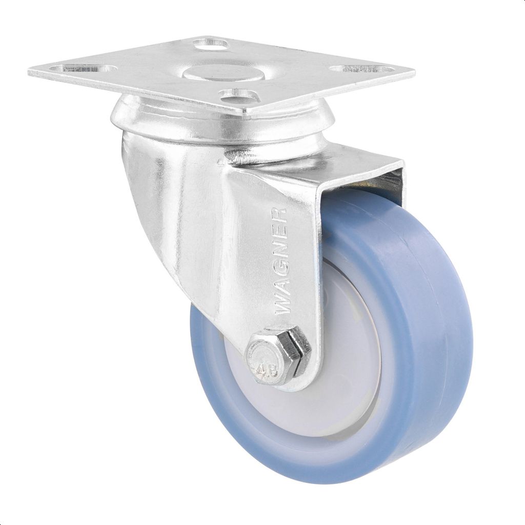 WAGNER Soft-Lenkrolle DELUXE - Ø 50 mm, Stahl verzinkt, blau / weiß, Anschraubplatte, Tragkraft 50 kg - 03175101