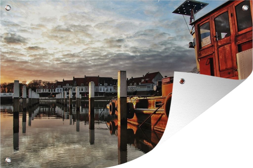 MuchoWow 60x40 cm Outdoor-Poster Gartendeko Sichtschutz Garten Poster für den Garten Eine Anlegestelle am Hafen von Wijk bij Duurstede