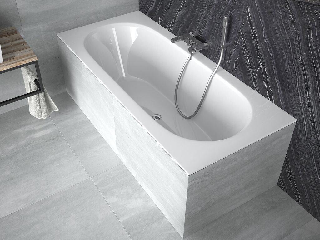 BADLAND Badewanne Rechteck Vitae SLIM 180x80 Rand 15mm mit Ablaufgarnitur, Füßen und Wannenträger GRATIS