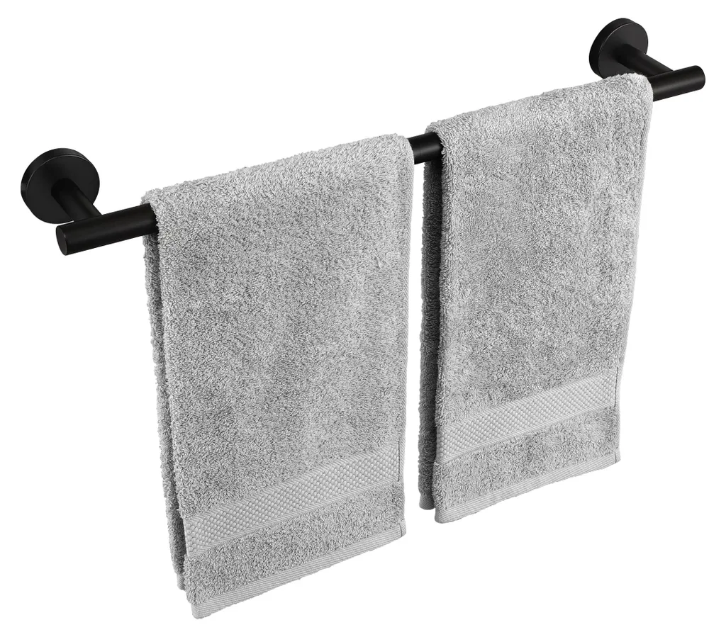 Barre de serviette de bain murale noire 50 cm en inox brossé mat