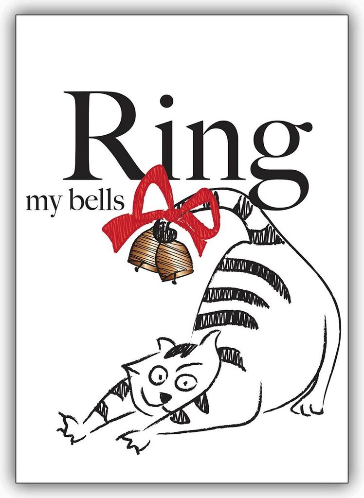 4x Komische Weihnachtskarte fette Katze und Glocken: Ring my bells